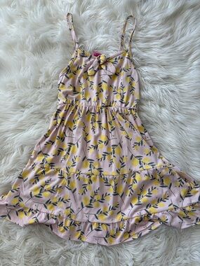 Girls Pink Lemon-Print Sundress with Tie-Front Detail
